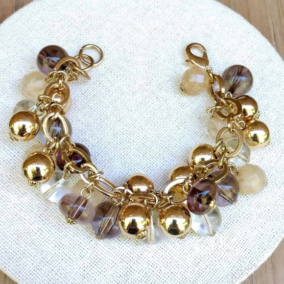 Jewelry - Gold, brown, cream, clear and gray bauble bracelet